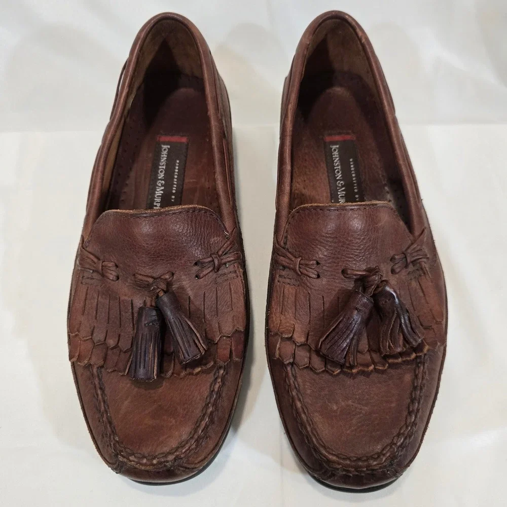 Johnston Murphy Men's Brown Leather Tassel Loafer Shoes Size 10.5 M‎
